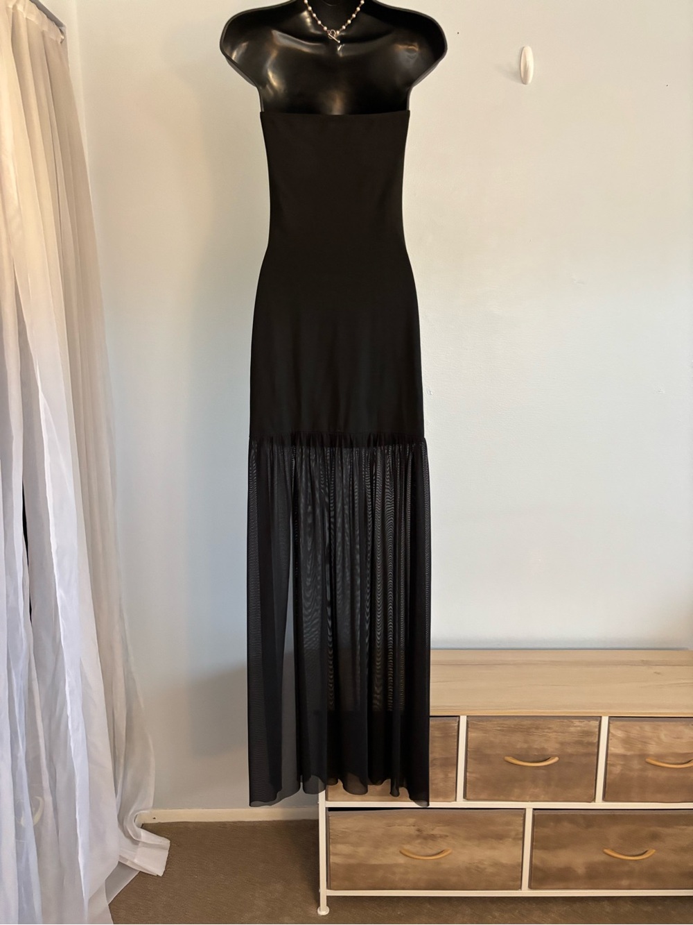 Black Strapless Maxi Dress with Sheer Panel